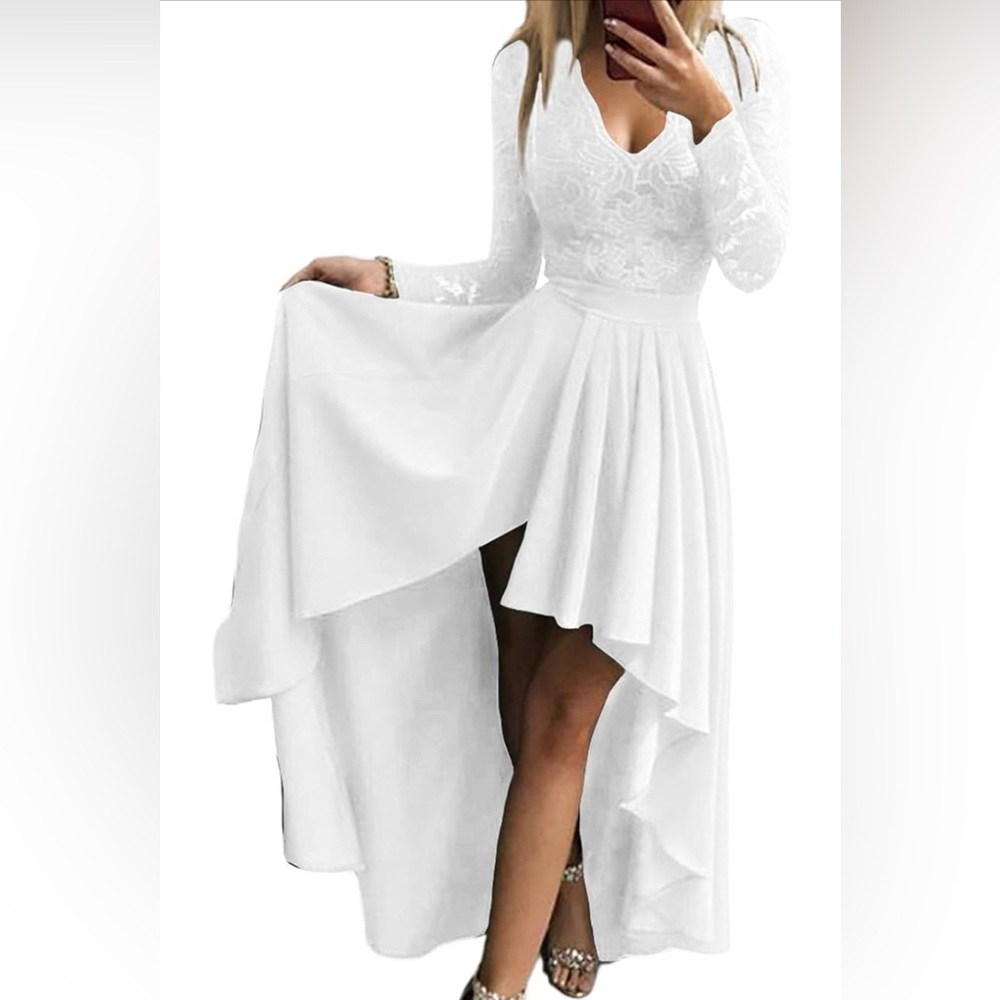 Elegant White High Low Dress